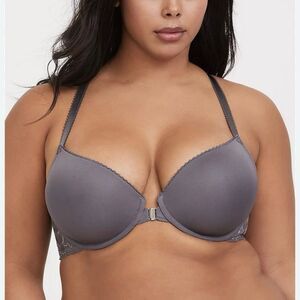 Torrid Women's Push-Up Racerback Bra Gray Lace Front Closure Size 40D
